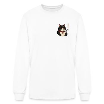 Funny Grumpy Tuxedo Cat Smoking Cigarette Design - Men's Long Sleeve T-Shirt - white - Front