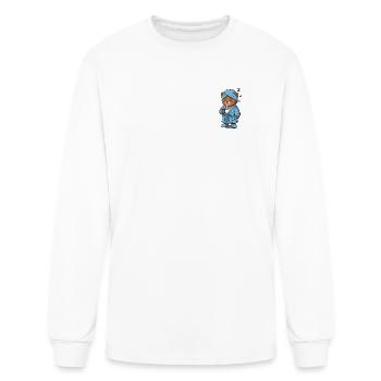 Sleepy Blue Bear in Robe Sipping Coffee - Men's Long Sleeve T-Shirt - white - Front