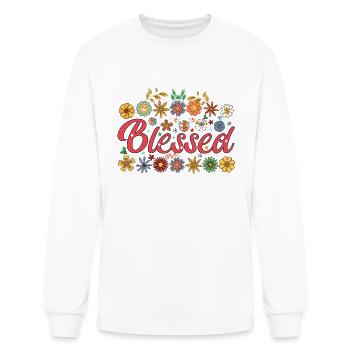 Bienheureux, Cadeau de fleurs, maman florale, Fête des mères - T-shirt à manches longues Homme - blanc - Devant