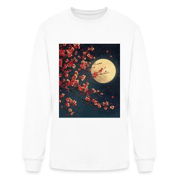 Moonlit Blossoms: A Night of Blooming Plum Flowers - Men's Long Sleeve T-Shirt - white - Front