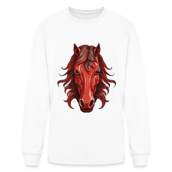 Red Horse - Horse Head Design - Men's Long Sleeve T-Shirt - white - Front
