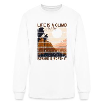 Life is a climb, but the reward is worth it - - Men's Long Sleeve T-Shirt - white - Front