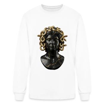 Gold & Black Marble Medusa: Greek Myth Portrait - Men's Long Sleeve T-Shirt - white - Front