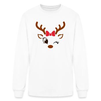 Reindeer Girl Winking - Men's Long Sleeve T-Shirt - white - Front