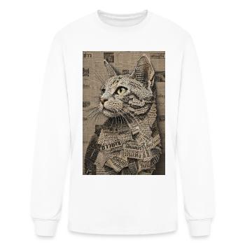 Newspaper Cat Portrait Collage - Men's Long Sleeve T-Shirt - white - Front