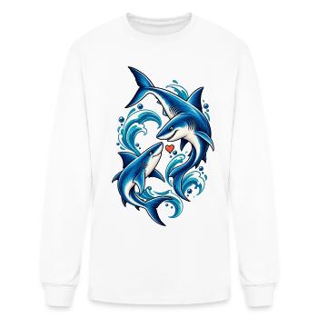 Sharks in a Love Current | Romantic Shark Couple - Men's Long Sleeve T-Shirt - white - Front