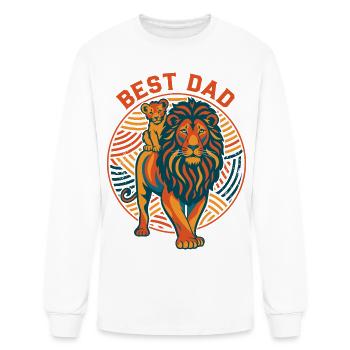 Best Dad Lion with Cub Retro Emblem - Men's Long Sleeve T-Shirt - white - Front