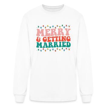 Merry And Getting Married Couple Christmas Groovy - Men's Long Sleeve T-Shirt - white - Front