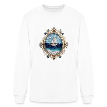 Nautical-Themed Brooch with Sailboat and Gemstones - Men's Long Sleeve T-Shirt - white - Front