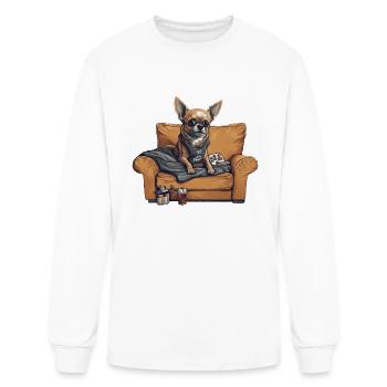 Chihuahua Lounging On A Couch With A Remote - Men's Long Sleeve T-Shirt - white - Front