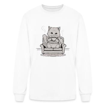 Coffee Cat In Comfy Chair - Men's Long Sleeve T-Shirt - white - Front