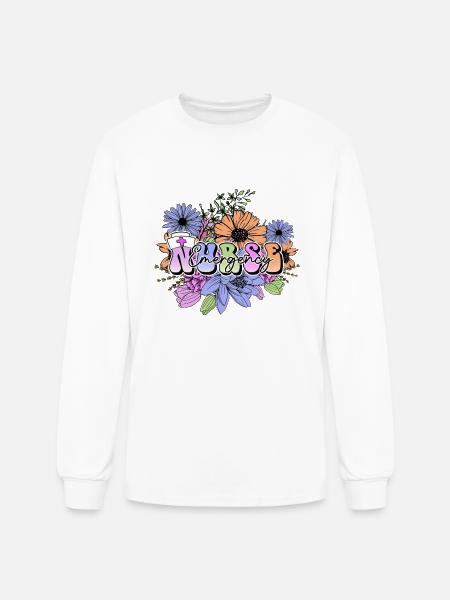 Emergency Nurse flowers - Men's Long Sleeve T-Shirt - white