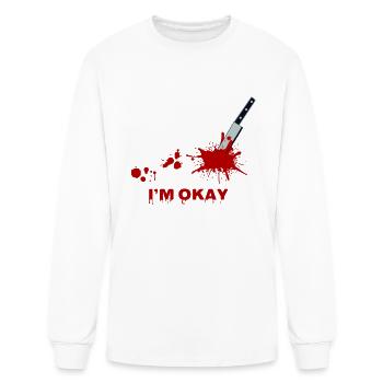 “I’m Okay” Bloody Knife Graphic - Men's Long Sleeve T-Shirt - white - Front
