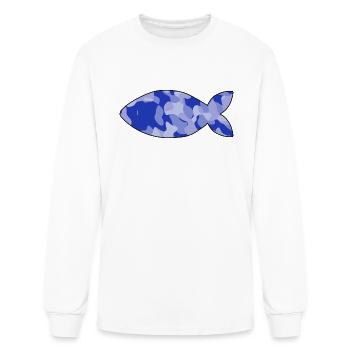 Fish blue camo - Men's Long Sleeve T-Shirt - white - Front
