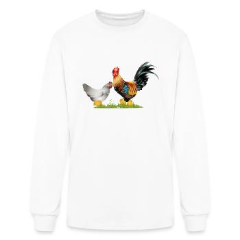 handsome colorful rooster with a hen - Men's Long Sleeve T-Shirt - white - Front