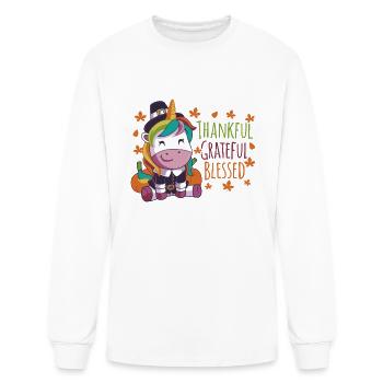 Pèlerin Licorne Reconnaissant Reconnaissant Bienheureux Mercigi - T-shirt à manches longues Homme - blanc - Devant