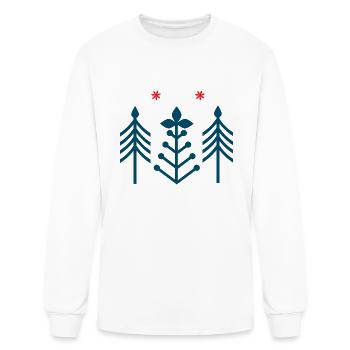 Scandinavian Trees And Flowers Design In Blue And - Men's Long Sleeve T-Shirt - white - Front