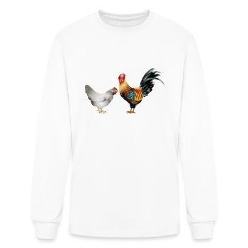 handsome colorful rooster with a hen - Men's Long Sleeve T-Shirt - white - Front