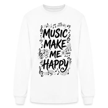 Music Make Me Happy Musical Note Black Print - Men's Long Sleeve T-Shirt - white - Front