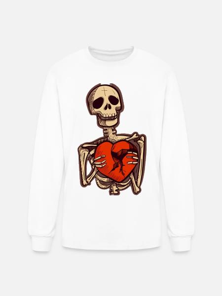 Sad Skeleton Holding Broken Heart - Men's Long Sleeve T-Shirt - white