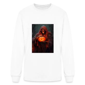 Skull Holding A Pumpkin Wearing A Red Robe - Men's Long Sleeve T-Shirt - white - Front