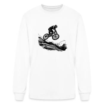 Mountain Bikers With Bike Down The Mountain - Men's Long Sleeve T-Shirt - white - Front