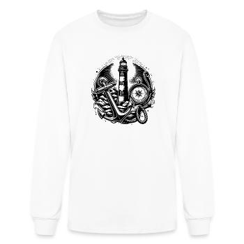 Coastal Lighthouse With Compass Anchor And Light - Men's Long Sleeve T-Shirt - white - Front