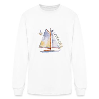 Watercolor Sailboat With Compass And Latitudes - Men's Long Sleeve T-Shirt - white - Front