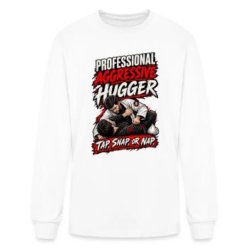 Professional Aggressive Hugger BJJ Shirt - Men's Long Sleeve T-Shirt - white - Front