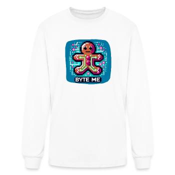 Neon Cyberpunk Gingerbread - "Byte Me" Christmas - Men's Long Sleeve T-Shirt - white - Front