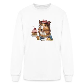 Scandinavian Collie Dog With Cupcake - Men's Long Sleeve T-Shirt - white - Front