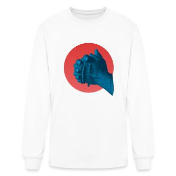 Praying Hands with Rosary, Blue - Men's Long Sleeve T-Shirt - white - Front
