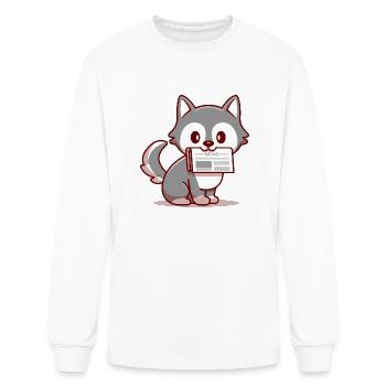 Cute Wolf With Newspaper - Men's Long Sleeve T-Shirt - white - Front