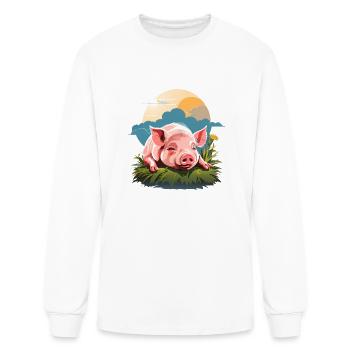 Pig sleeping on grass - Men's Long Sleeve T-Shirt - white - Front