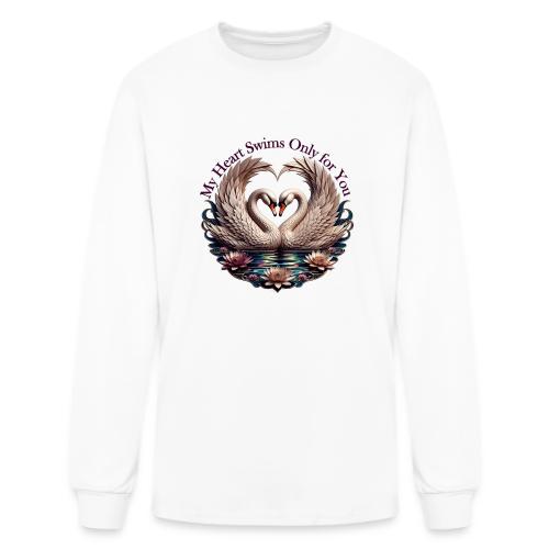 My Heart Swims Only for You Swan Heart T-Shirt - Men's Long Sleeve T-Shirt