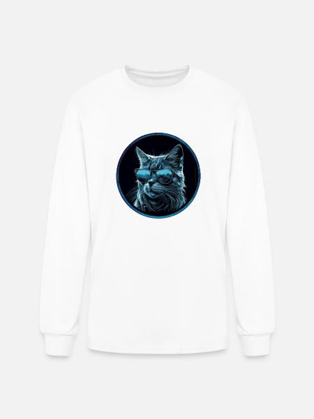 Cool blue Cat with Sunglasses - Men's Long Sleeve T-Shirt - white