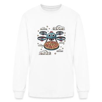 Drone Delivering Pepperoni Pizza Cute Cartoon - Men's Long Sleeve T-Shirt - white - Front