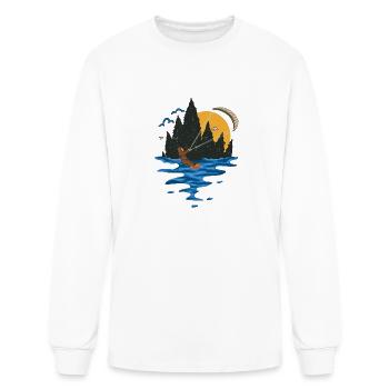 Funny Lake Kite Surfing Cartoon Gift - Men's Long Sleeve T-Shirt - white - Front