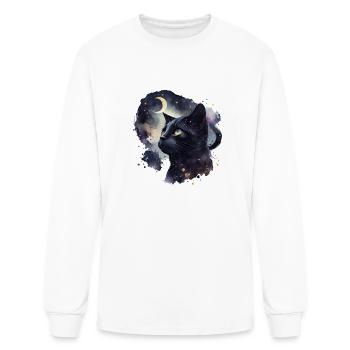 Cosmic Whiskers - Celestial Cat Silhouette - Men's Long Sleeve T-Shirt - white - Front