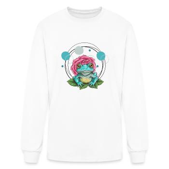 Turquoise Frog with a Pink Rose - Men's Long Sleeve T-Shirt - white - Front