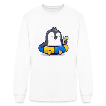 Cute Penguin With Swimming Tires And Orange Juice - Men's Long Sleeve T-Shirt - white - Front