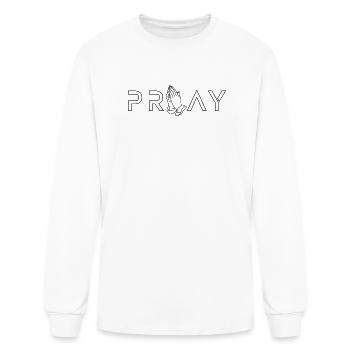 PRAY Hands Outline Christian Minimalist Design - Men's Long Sleeve T-Shirt - white - Front