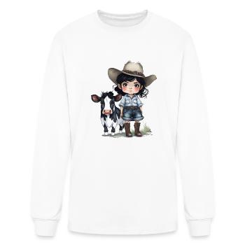 Cowgirl with Cow - Men's Long Sleeve T-Shirt - white - Front
