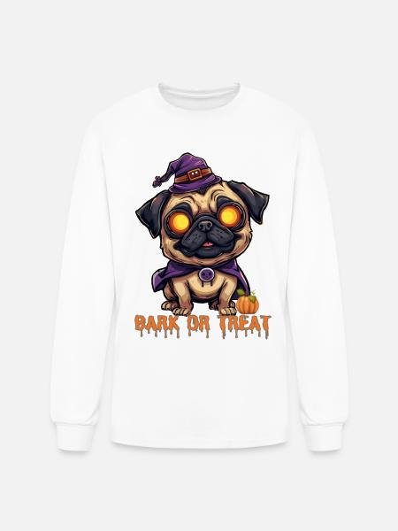 Pug Halloween Bark or Treat - Men's Long Sleeve T-Shirt - white