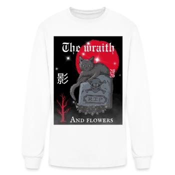Grim Cat on Tombstone Under Red Moon - Men's Long Sleeve T-Shirt - white - Front