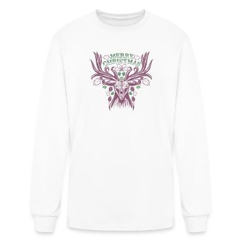 Retro Deer Head Antler Reindeer Merry Christmas - Men's Long Sleeve T-Shirt - white - Front