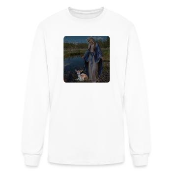 Mary in Blue Robe with Fawn - Men's Long Sleeve T-Shirt - white - Front