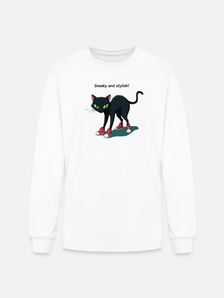 Midnight Cat in Red Sneakers - Men's Long Sleeve T-Shirt - white