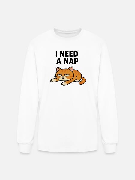 Grumpy Cat Lying Down Illustration - Men's Long Sleeve T-Shirt - white
