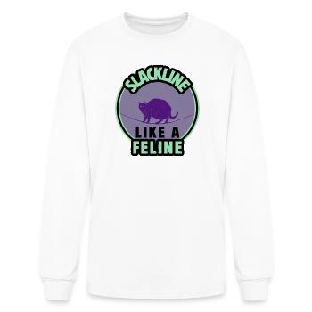 Slackline Like a Feline – Cool Black Cat  - Men's Long Sleeve T-Shirt - white - Front